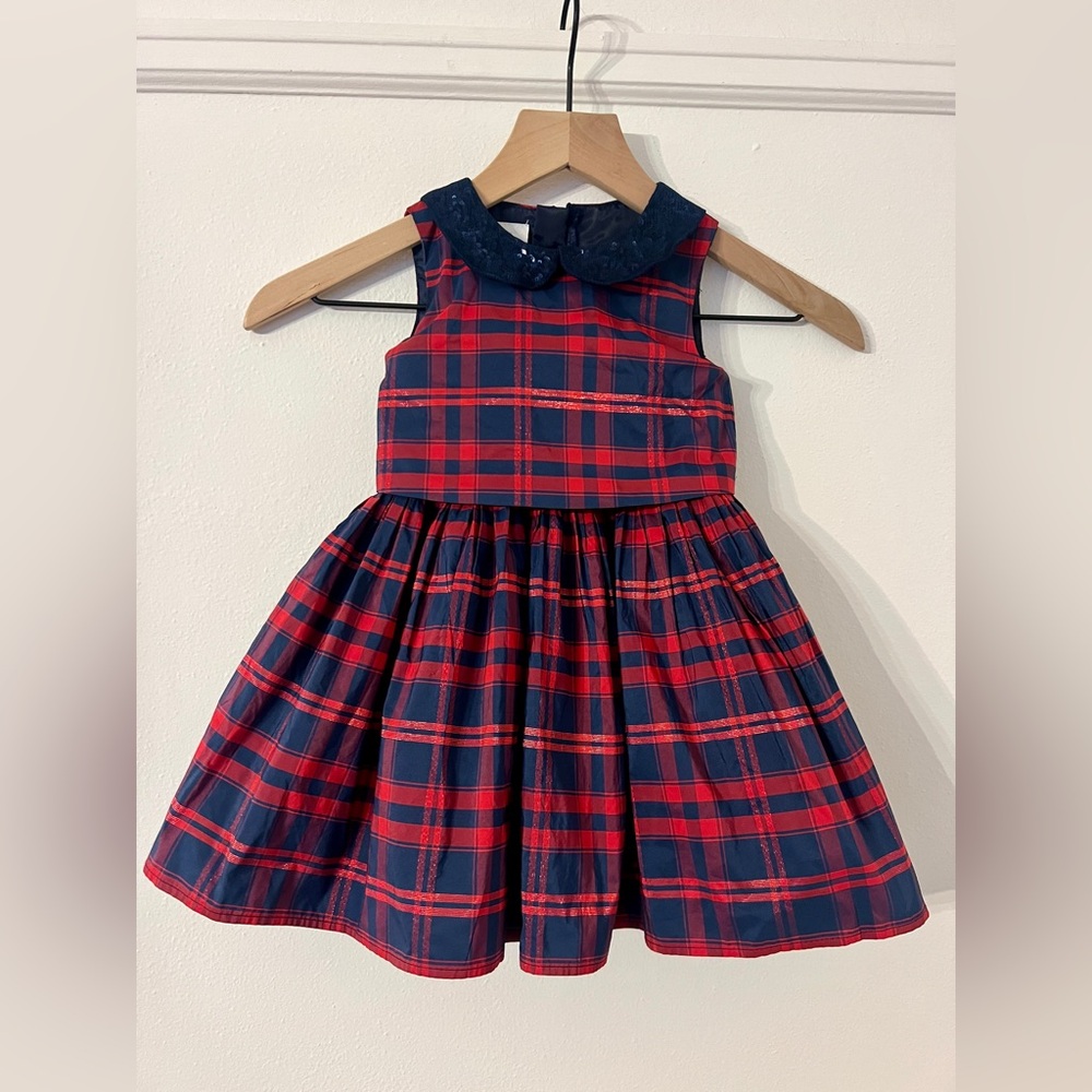 JasperConran Junior Christmas/holiday red+dark blue plaid dress 12-18 months